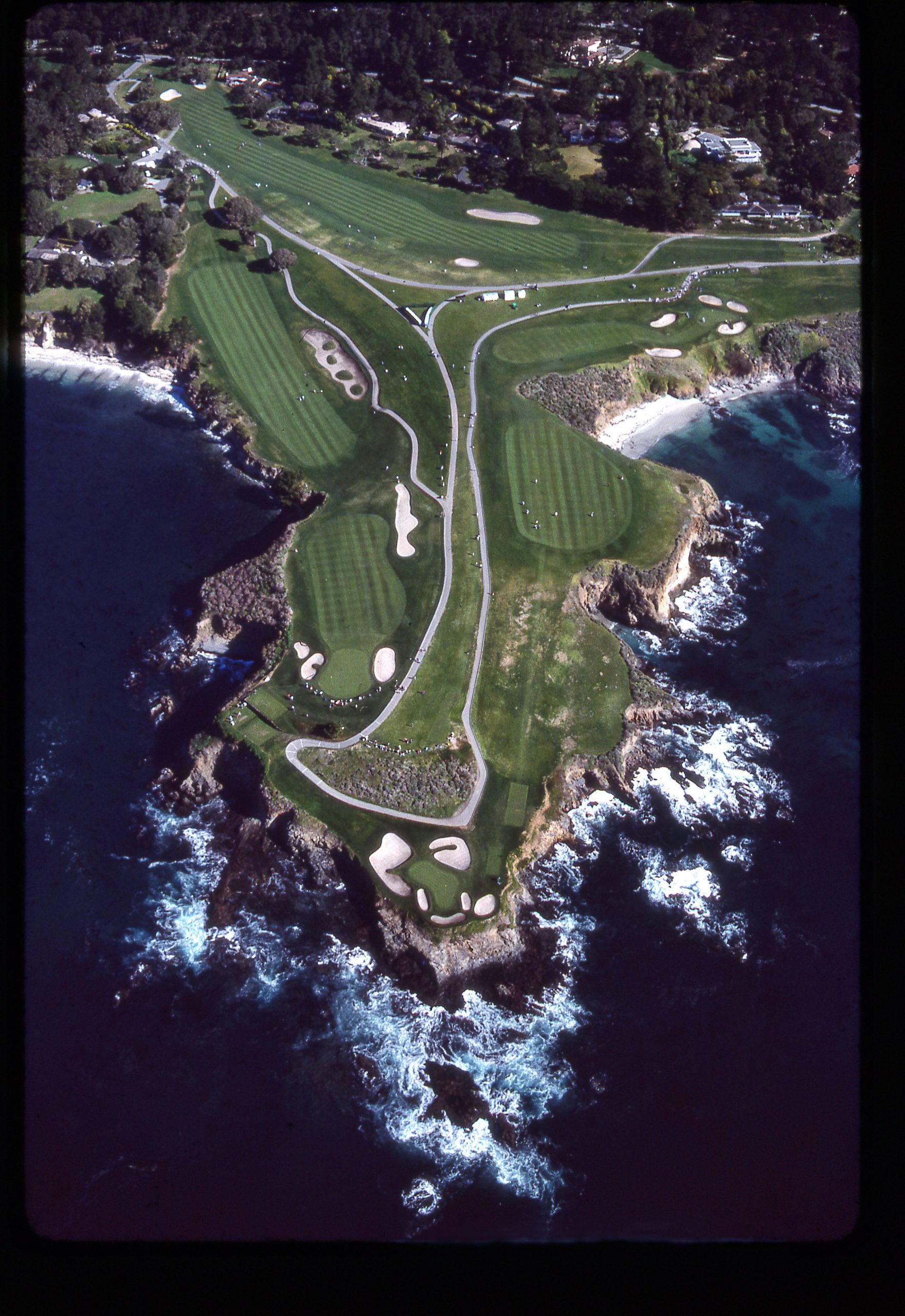 The peninsula featuring Nos. 6, 7 and 8 in 1977, four years before the author’s first visit. On his last visit, he added the green on No. 8 to his list of sacred spots. Opposite and this page: Photos by Phil Sheldon/Popperfoto/Getty Images